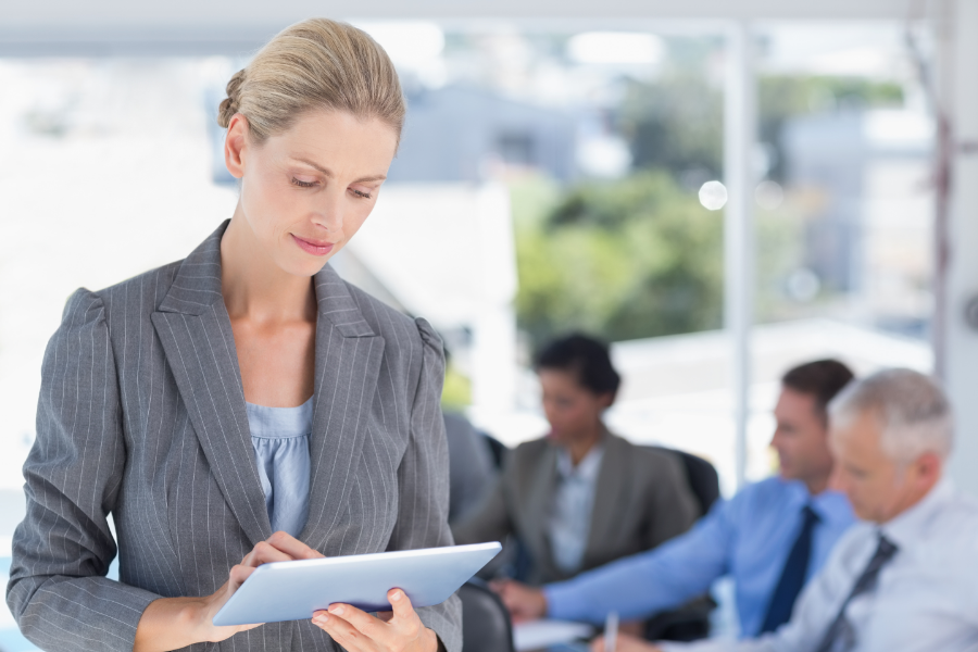 Businesswoman holding tablet