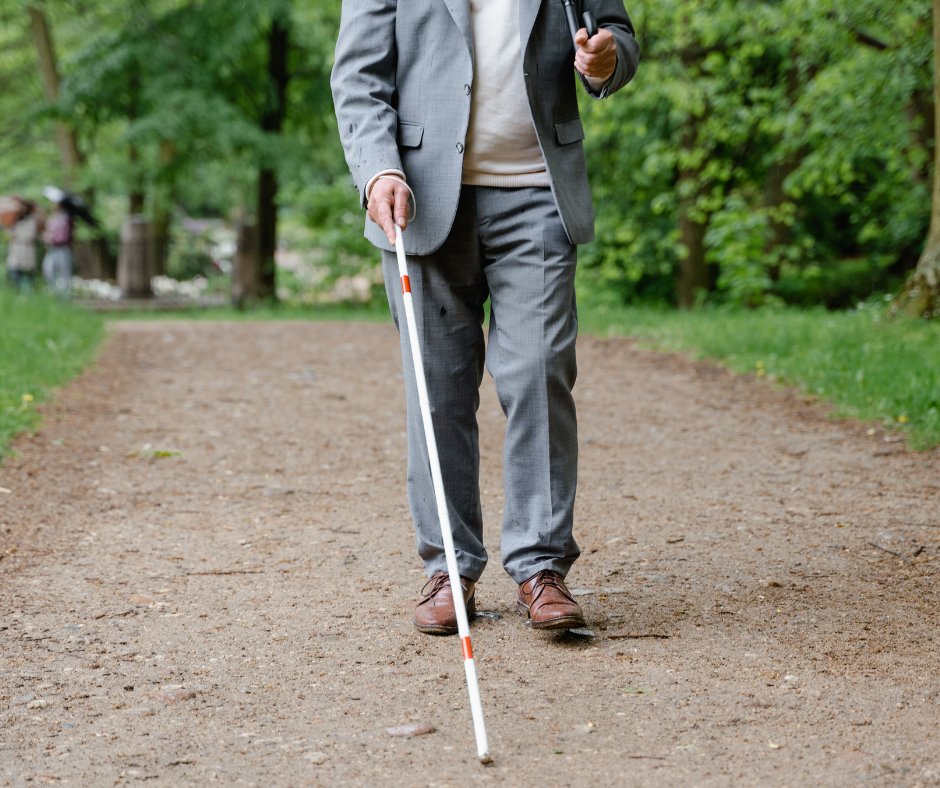 Blind person walking to work