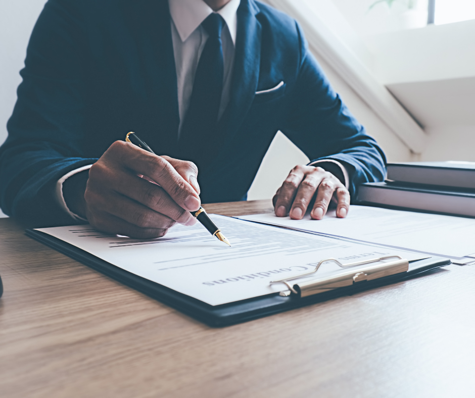 Professional lawyer reviewing legal documents for accuracy